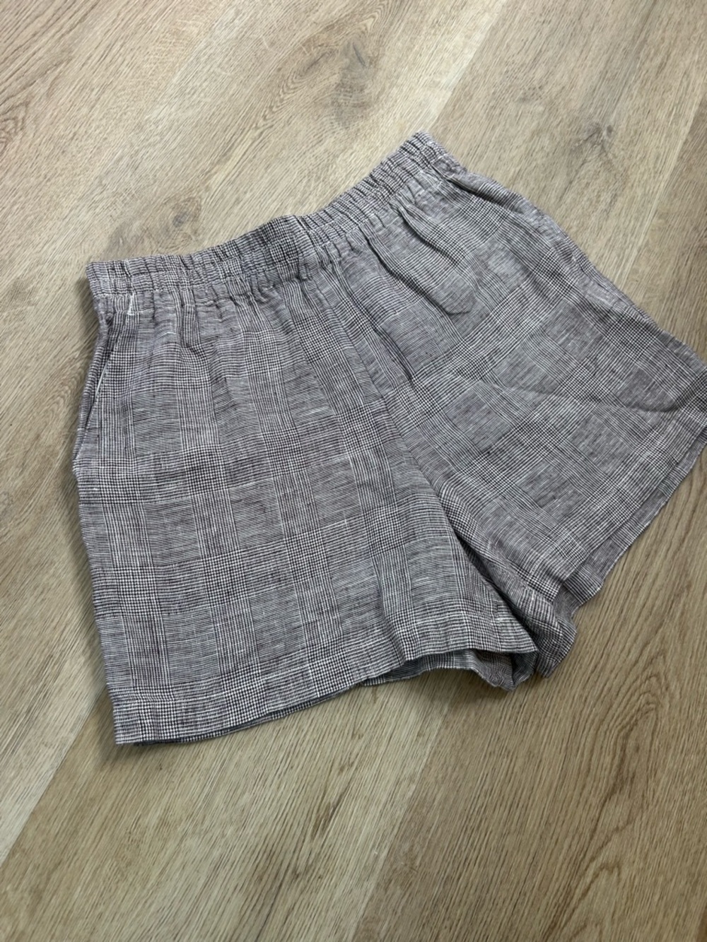 Anine Bing 100% Linen Brown Plaid Textured Kam Short Size Medium